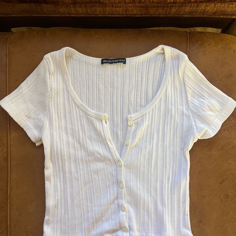 White Button-Up Ribbed Top